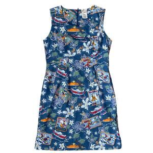 Vintage Disney Shop Mickey &‎ Friends Tropical Hula Hawaii Postcard Dress Medium